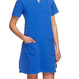 Susan Graver Weekend French Terry Short Sleeve Dress w/Split V-Neck L